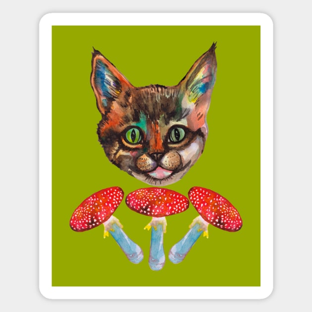 Cat and red mushrooms Fly agaric Magnet by deadblackpony